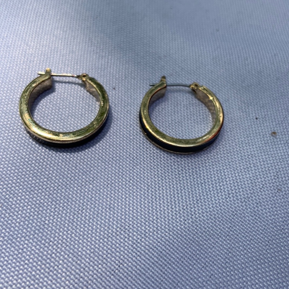 Small gold and black hoop earrings